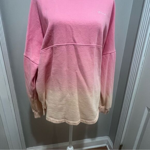 Pink by Victoria secrets women's varsity sweatshirt ombré size medium oversized - Picture 11 of 12